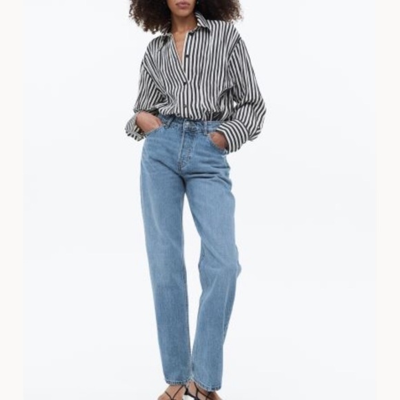 H&M Ladies Straight High waist Jeans Denim Blue Wash - Picture 2 of 10